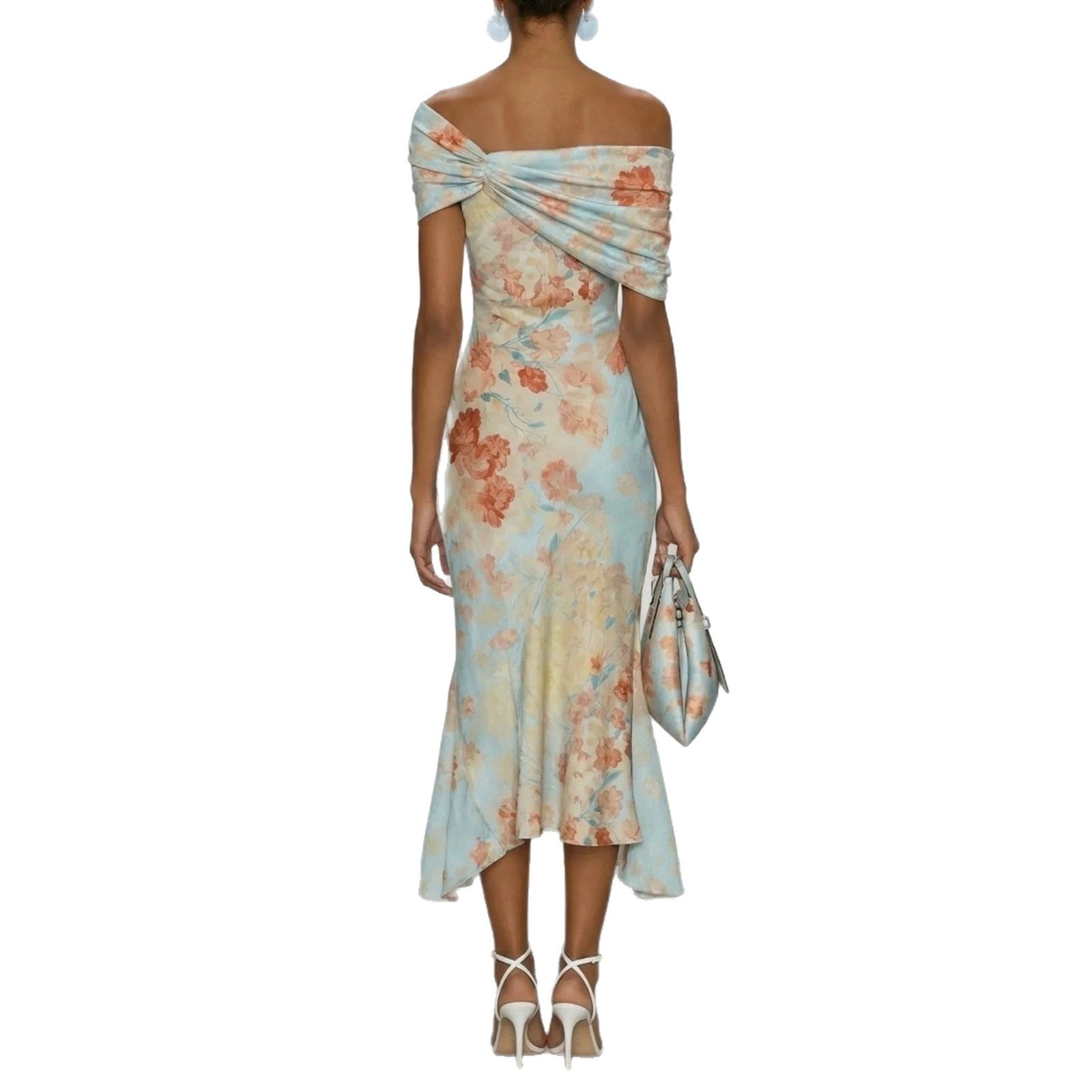 Off-Shoulder Short Sleeve Floral Elegant Long Dress