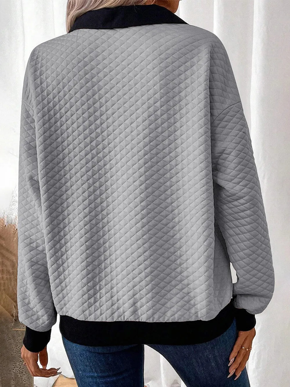 ColorBLock Button Long Sleeve Sweatshirt