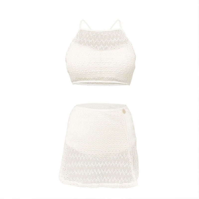 Two-Piece Bikini Lace Sexy Cut-Out Fabric High-Waisted Skirt Swimwear for Women