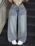 Lace-Up Wide Leg Jeans