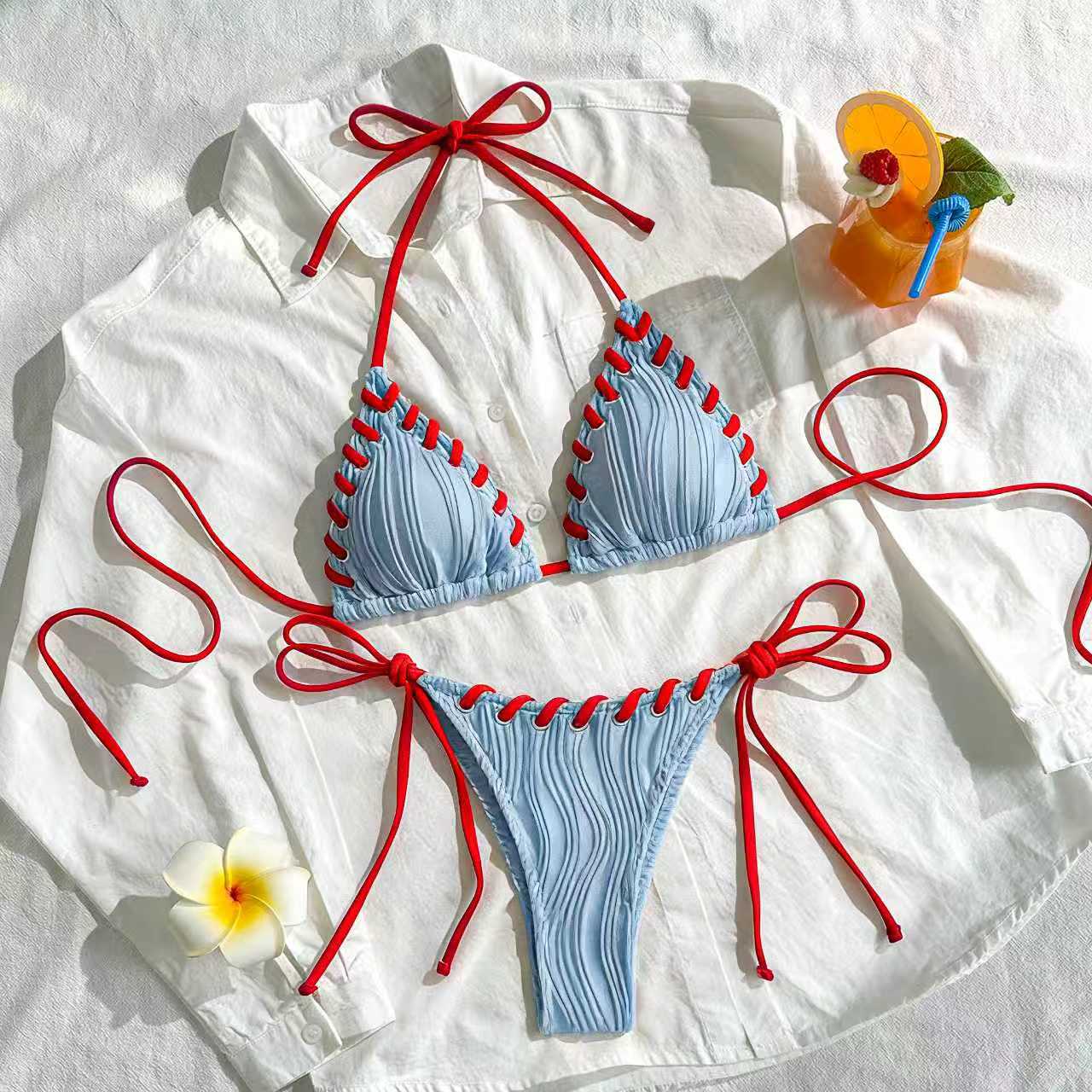 Solid color strap bikini