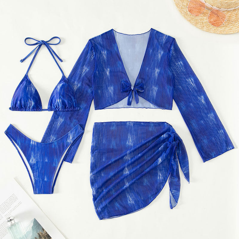 Mesh skirt style four piece bikini set