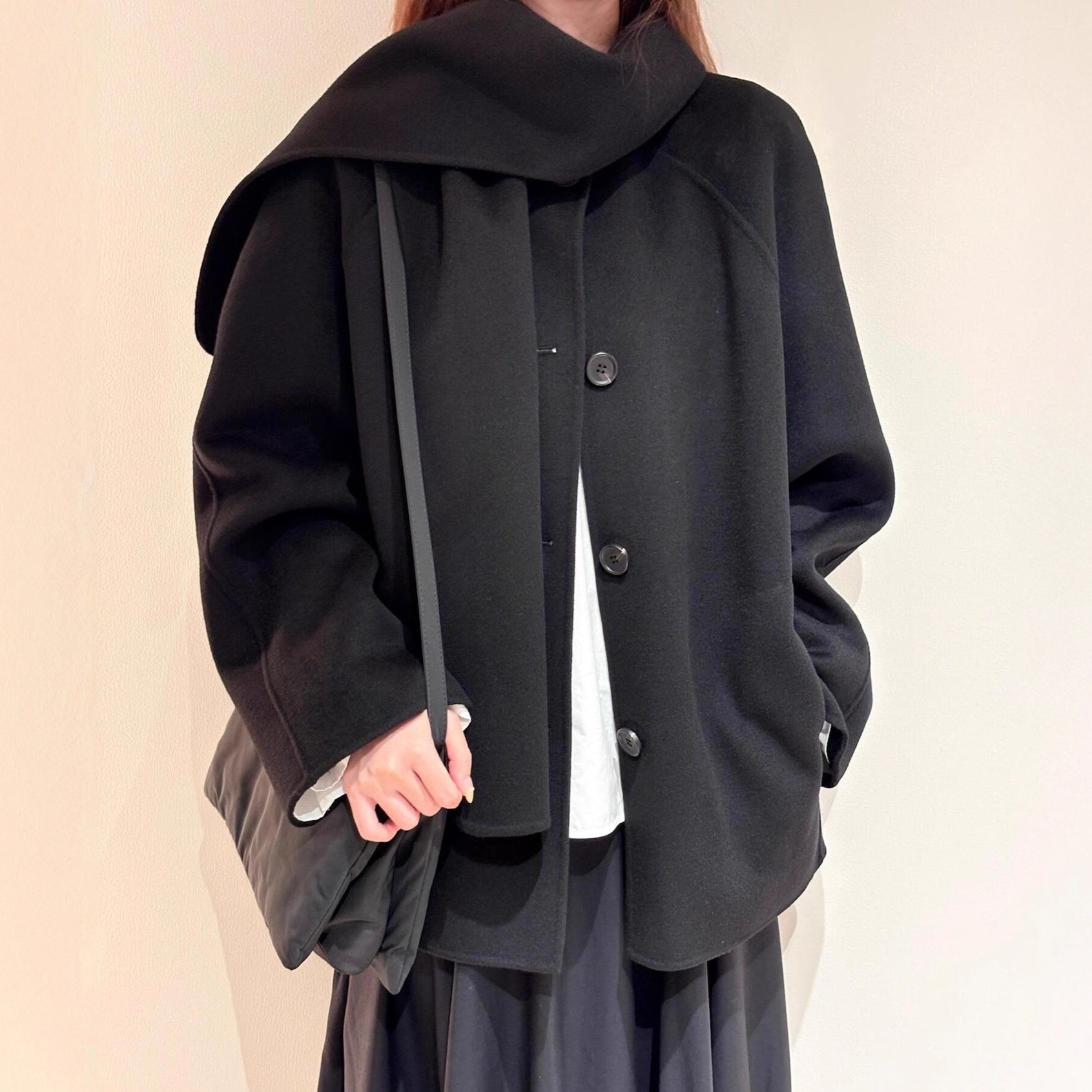 Casa Double-Faced Wool Scarf-Style Short Coat Jacket Loose Neck Warmer Outerwear for Women