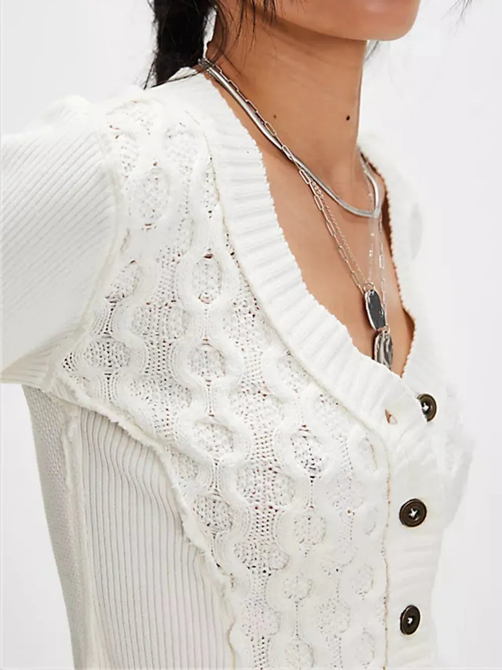 Wool cardigan with button embroidery knit shirt