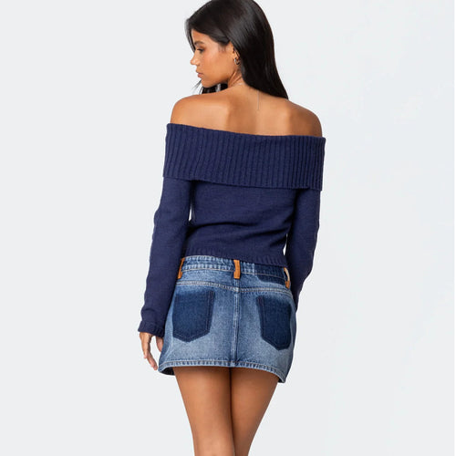 Collar Off Shoulder Long Sleeve Sweater