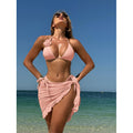 rose three piece set mesh skirt swimsuit bikini