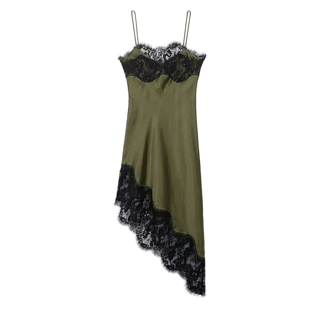 Asymmetric lace satin dress for women's wear