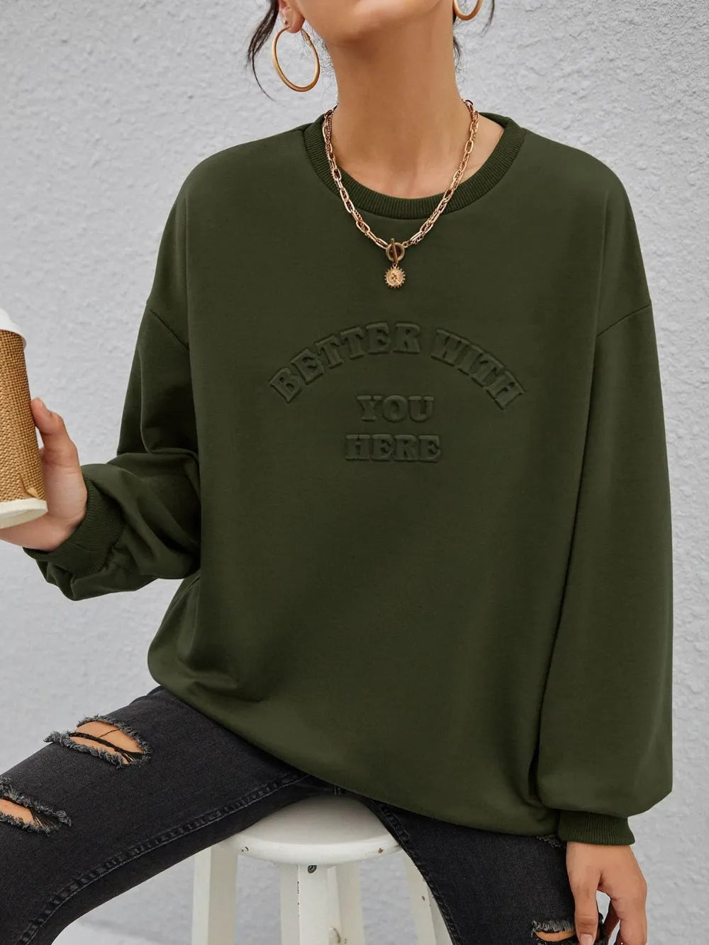 round neck long sleeved Better with you hoodie