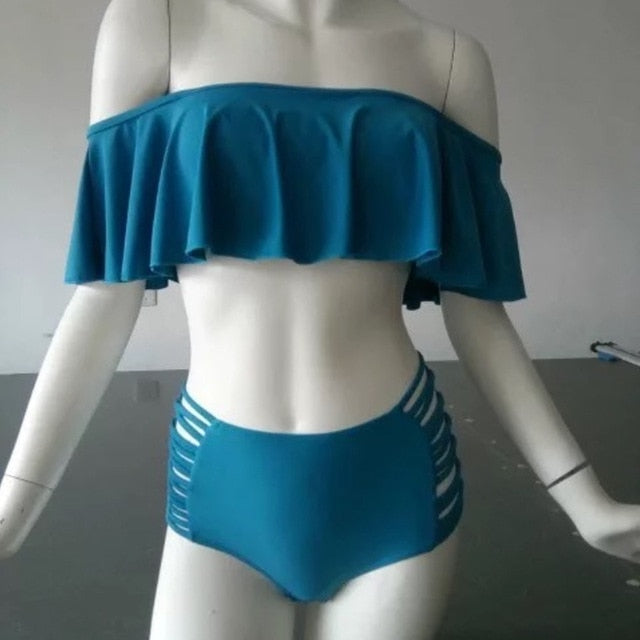 Mujer Ruffle Push Up High Waist Bikini