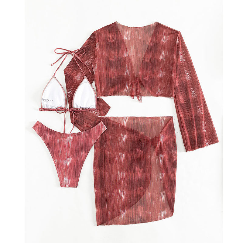 Mesh skirt style four piece bikini set