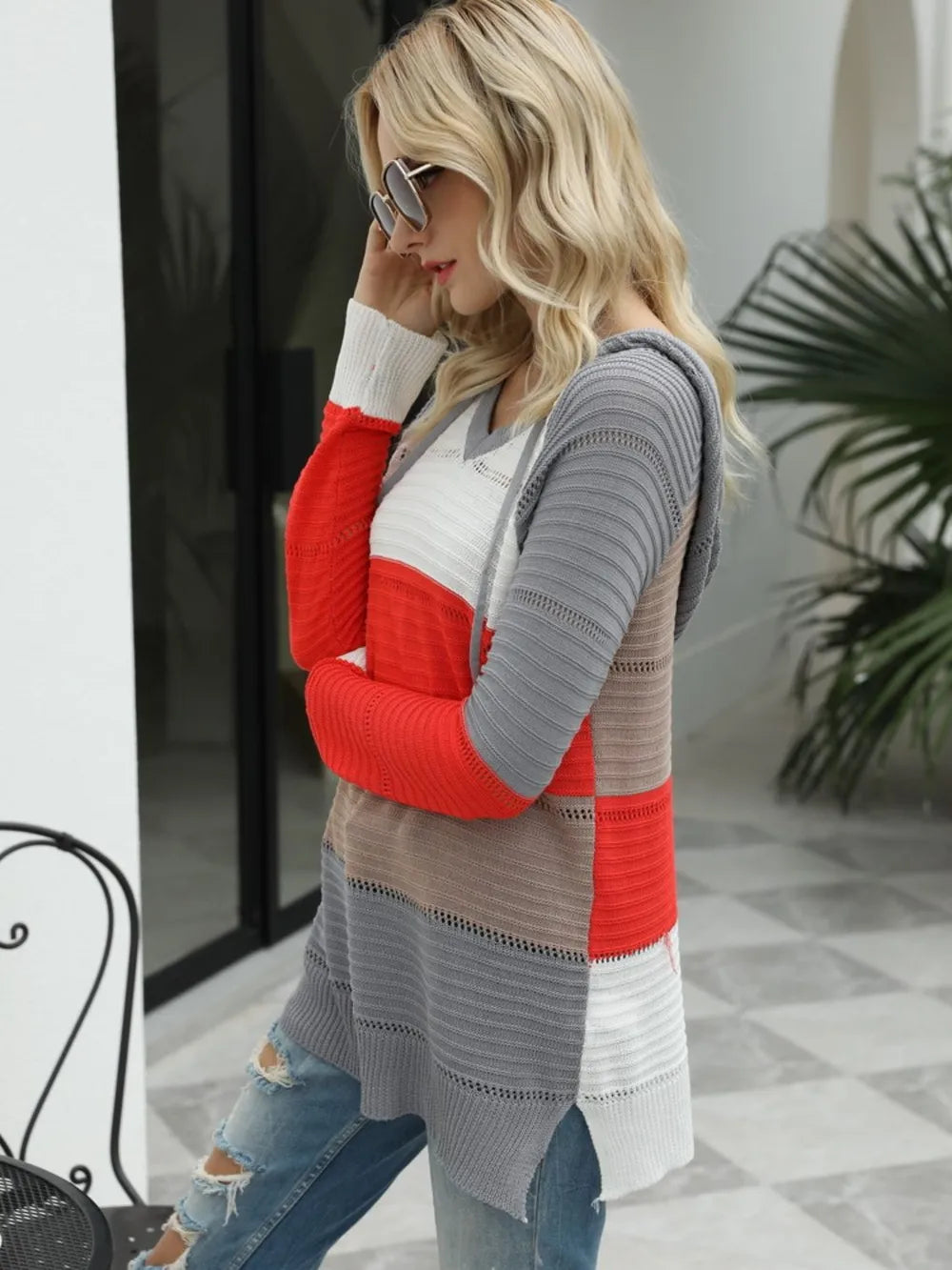 Long sleeved loose colored striped pullover top