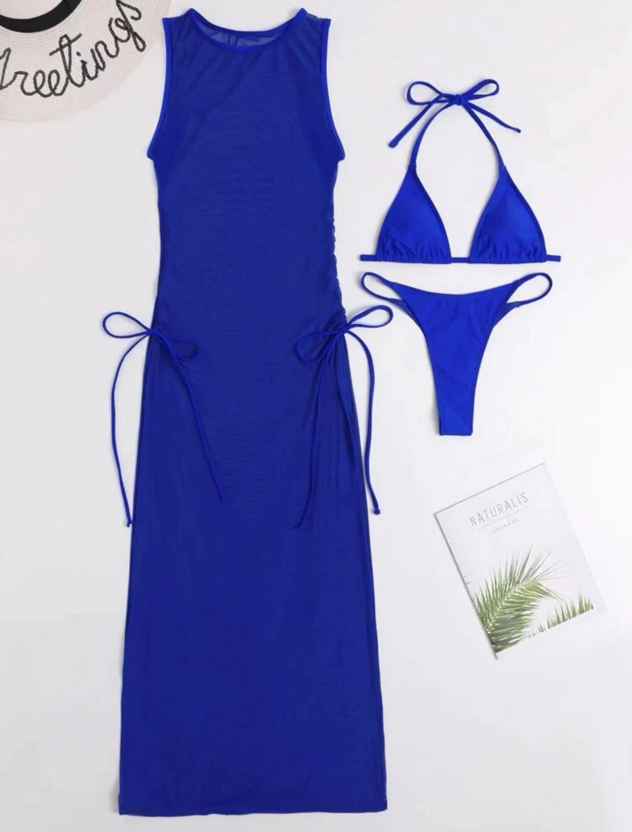 Bikini Swimsuit New Solid Color Sexy Split Swimsuit 3-Piece Set