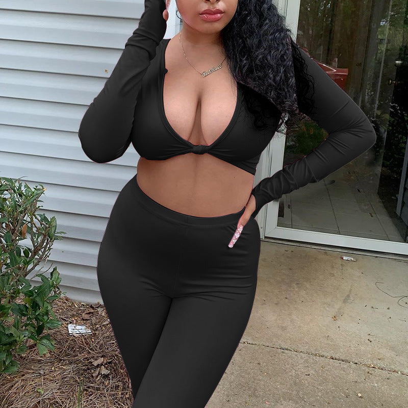 Cropped Top Sports Casual Pants Two Piece Set