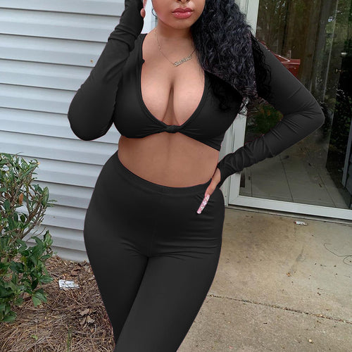 Cropped Top Sports Casual Pants Two Piece Set