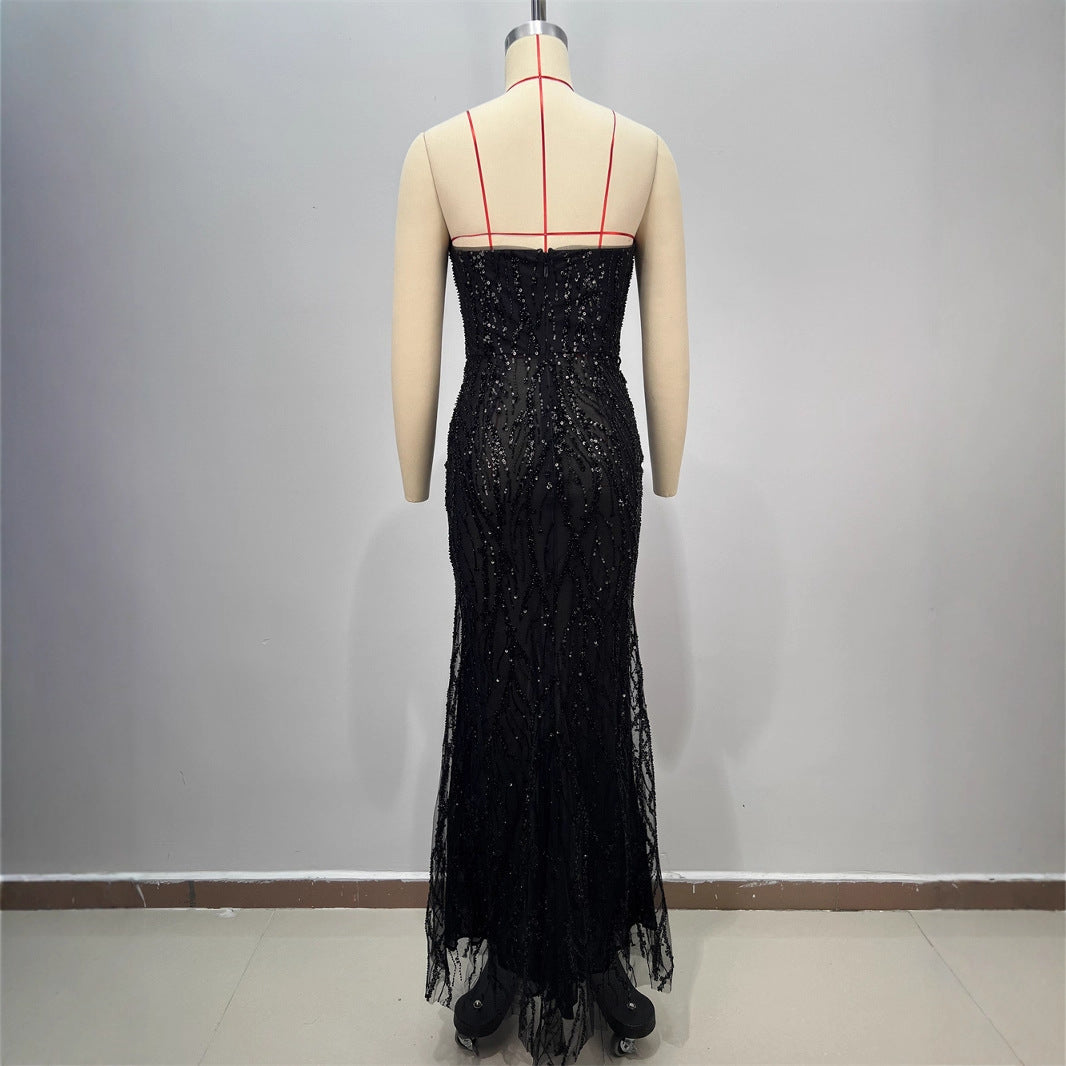 V-Neck Sequin Sheath Dres