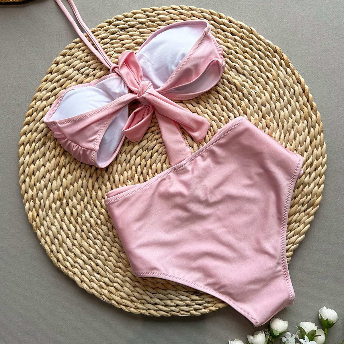 Style Bikini High Waist Solid Color Two-Piece Women's Swimsuit