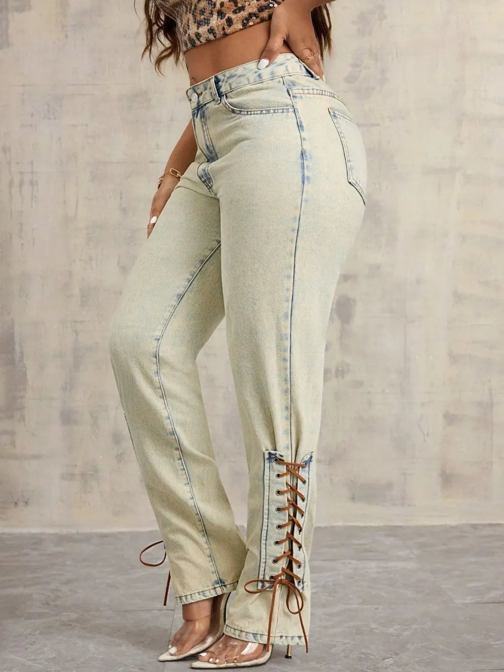 Lace-Up High Rise Jeans