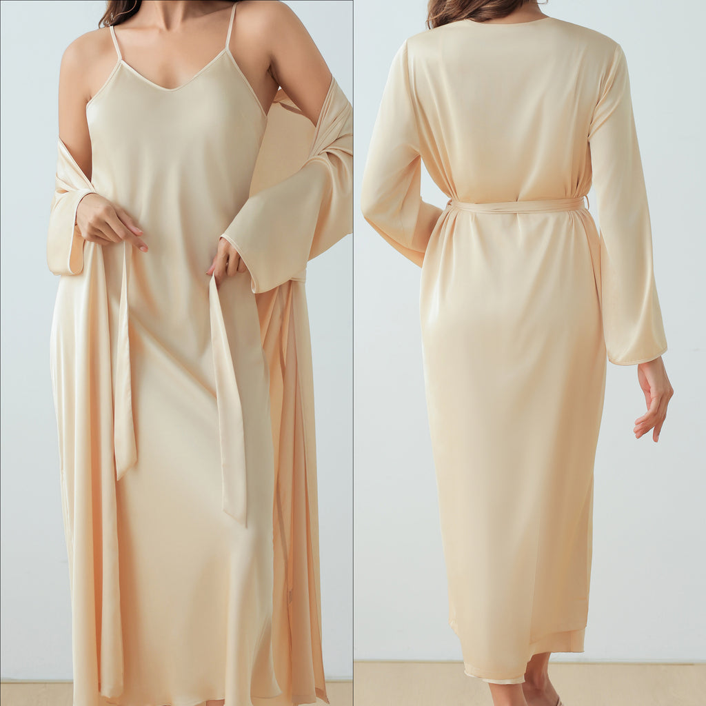 Women's Loose Strap Dress Robe Home Wear Fashion Long Sleep Robe Set