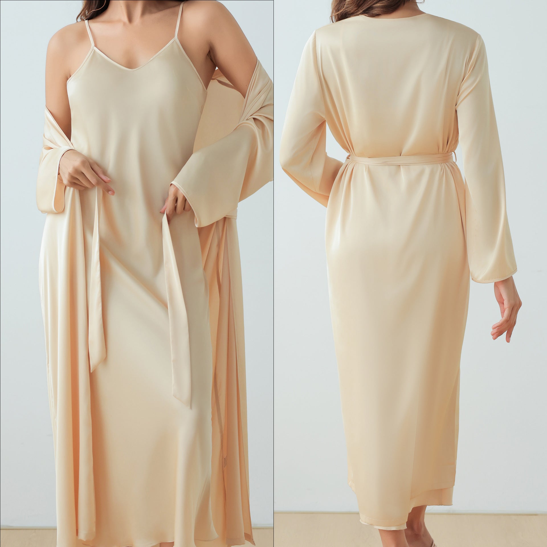 Women's Loose Strap Dress Robe Home Wear Fashion Long Sleep Robe Set