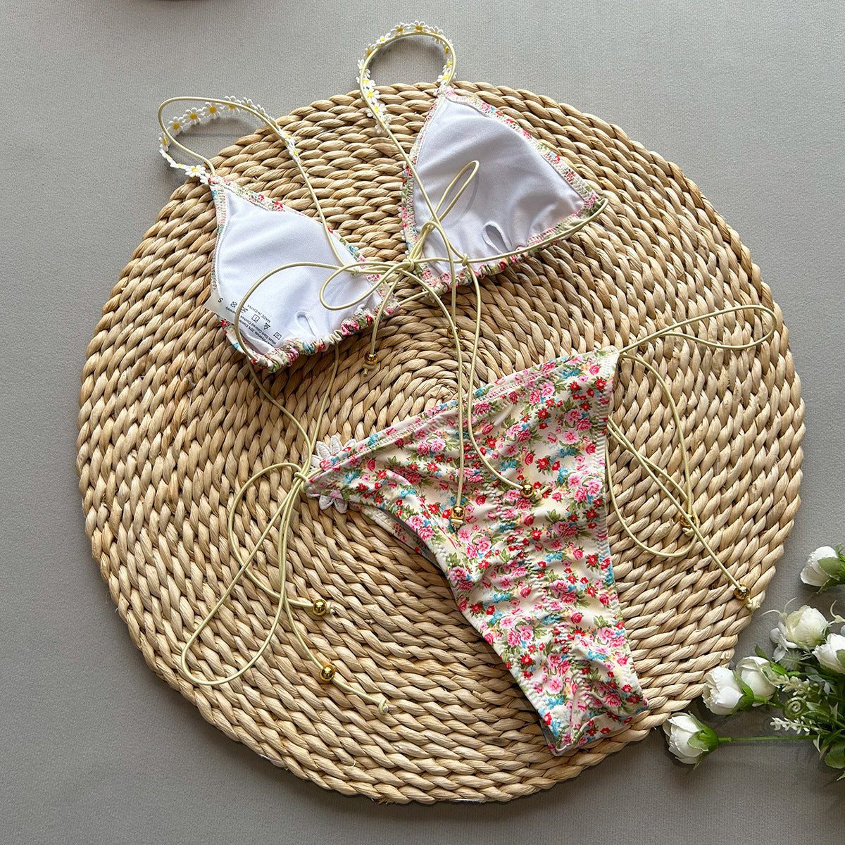 Flowerd Semi-Micro Bikini with Ties