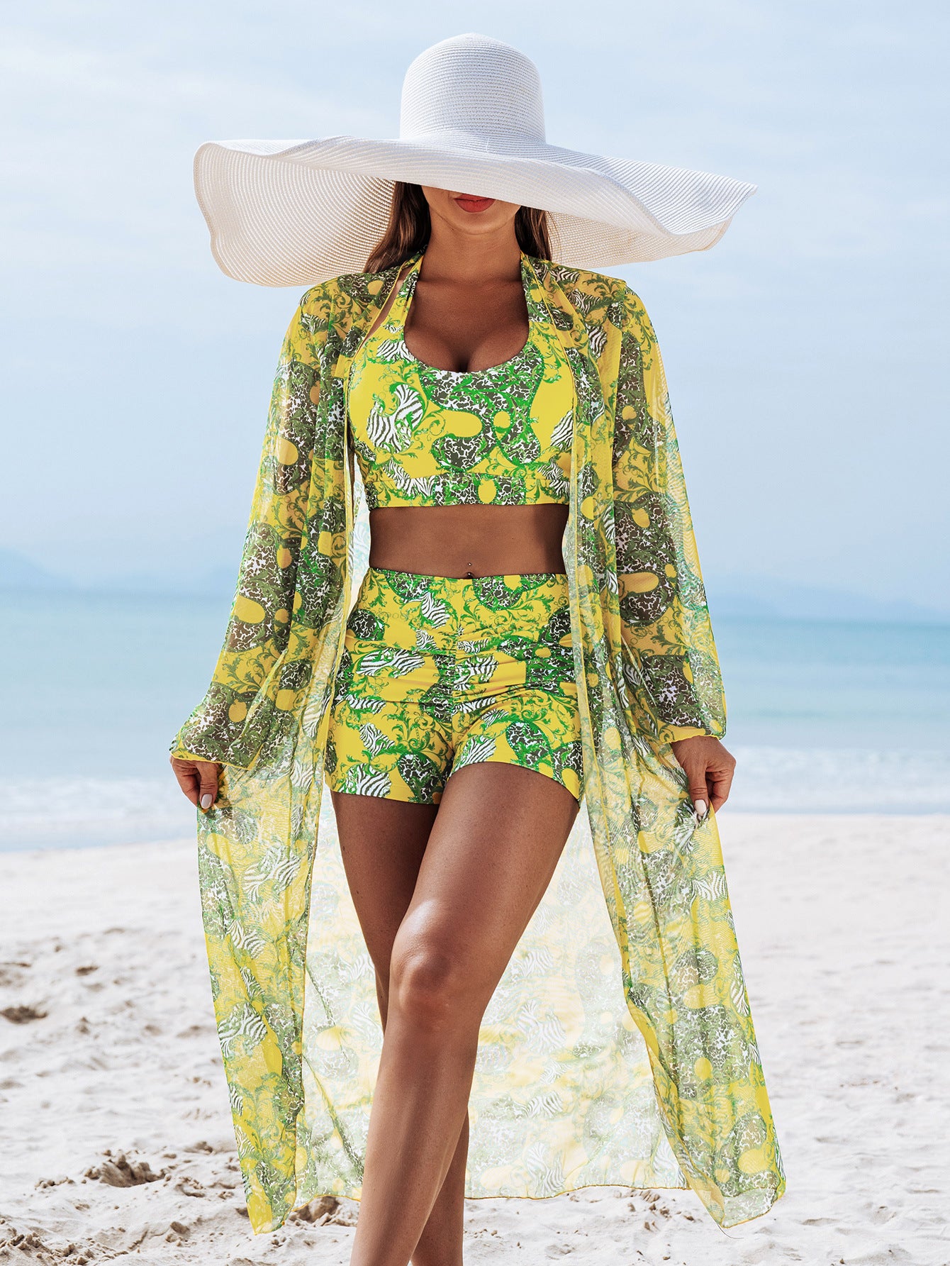 Three-Piece Bikini Set with Multi-Color Print Swimwear