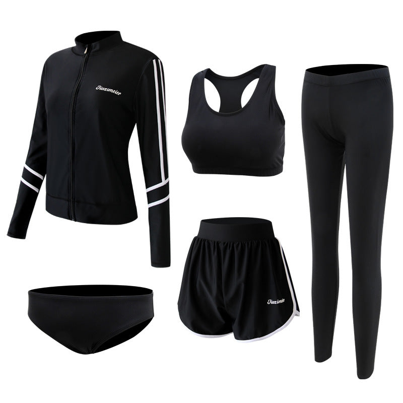 Conservative Separated Swimwear Set with Long Sleeves, 5-Piece Set