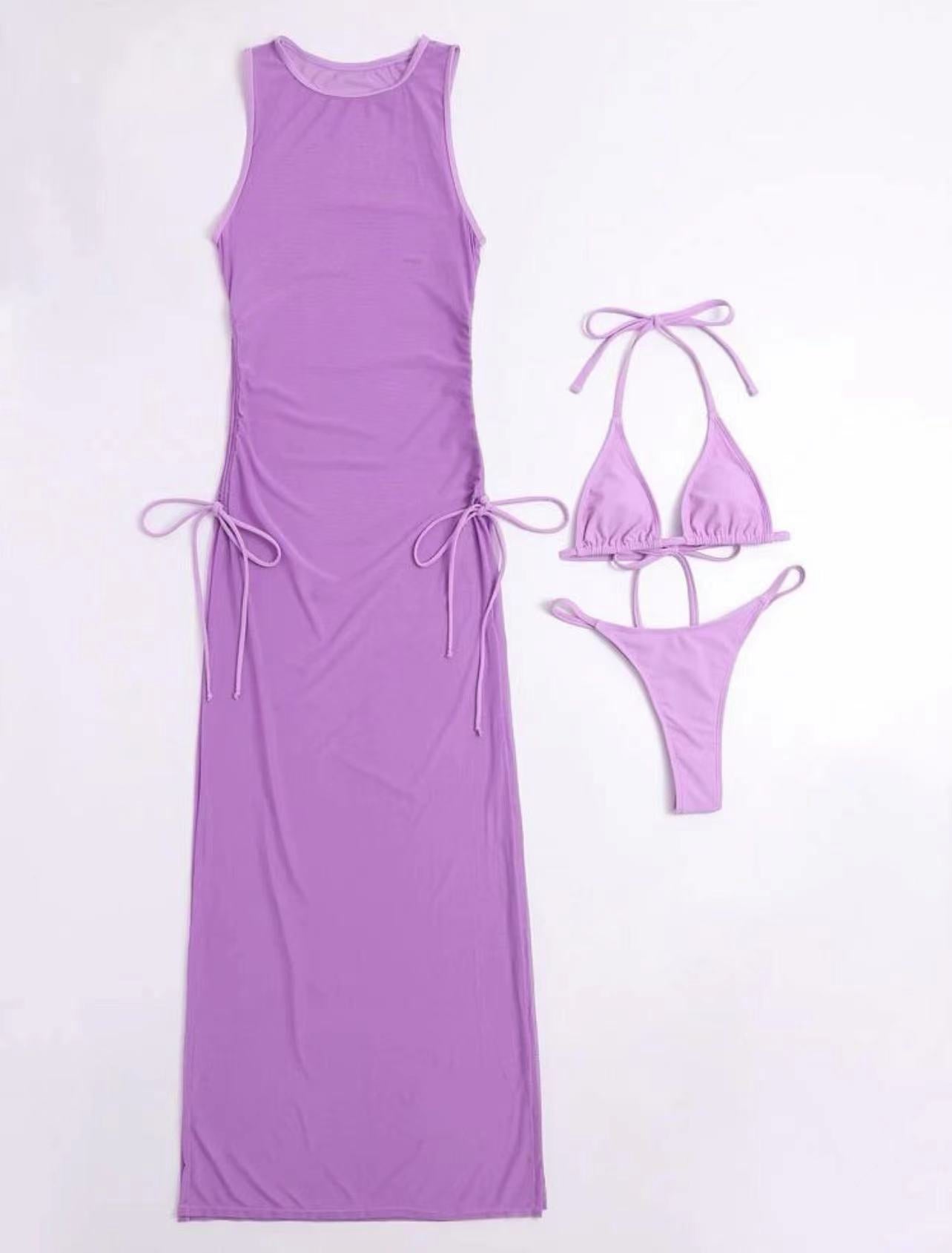 Bikini Swimsuit New Solid Color Sexy Split Swimsuit 3-Piece Set