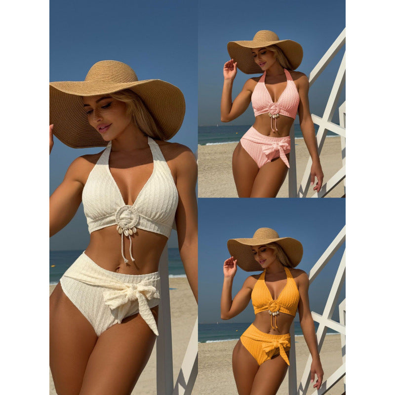 Shell Beach Special Fabric High Waist Split Swimsuit