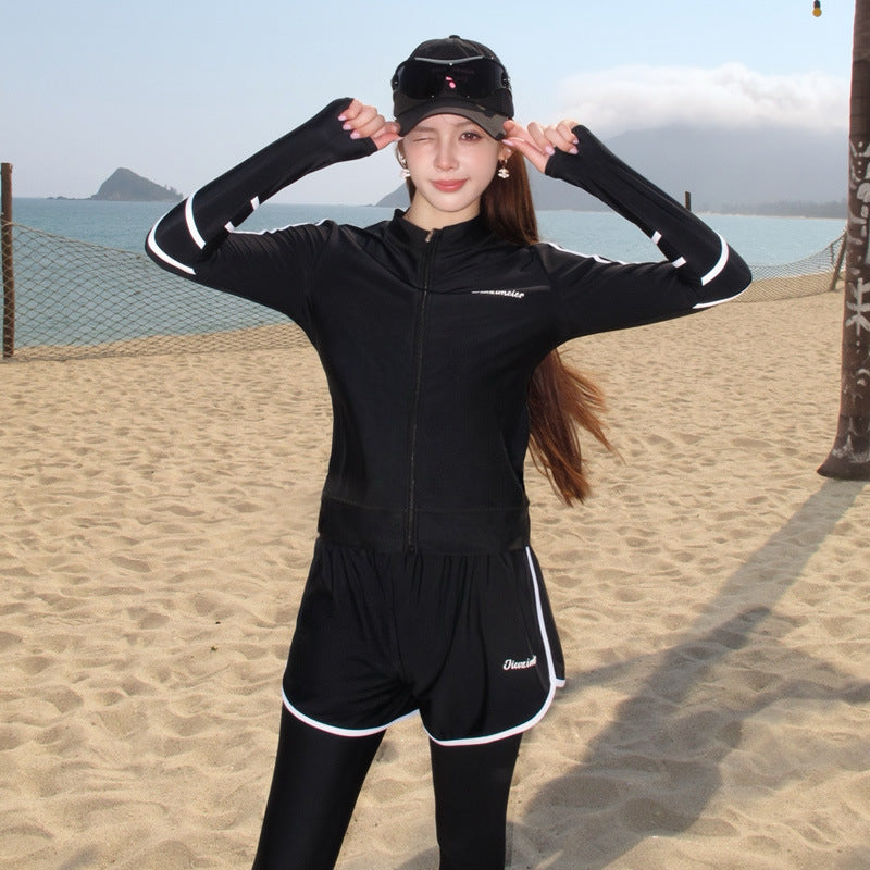 Conservative Separated Swimwear Set with Long Sleeves, 5-Piece Set
