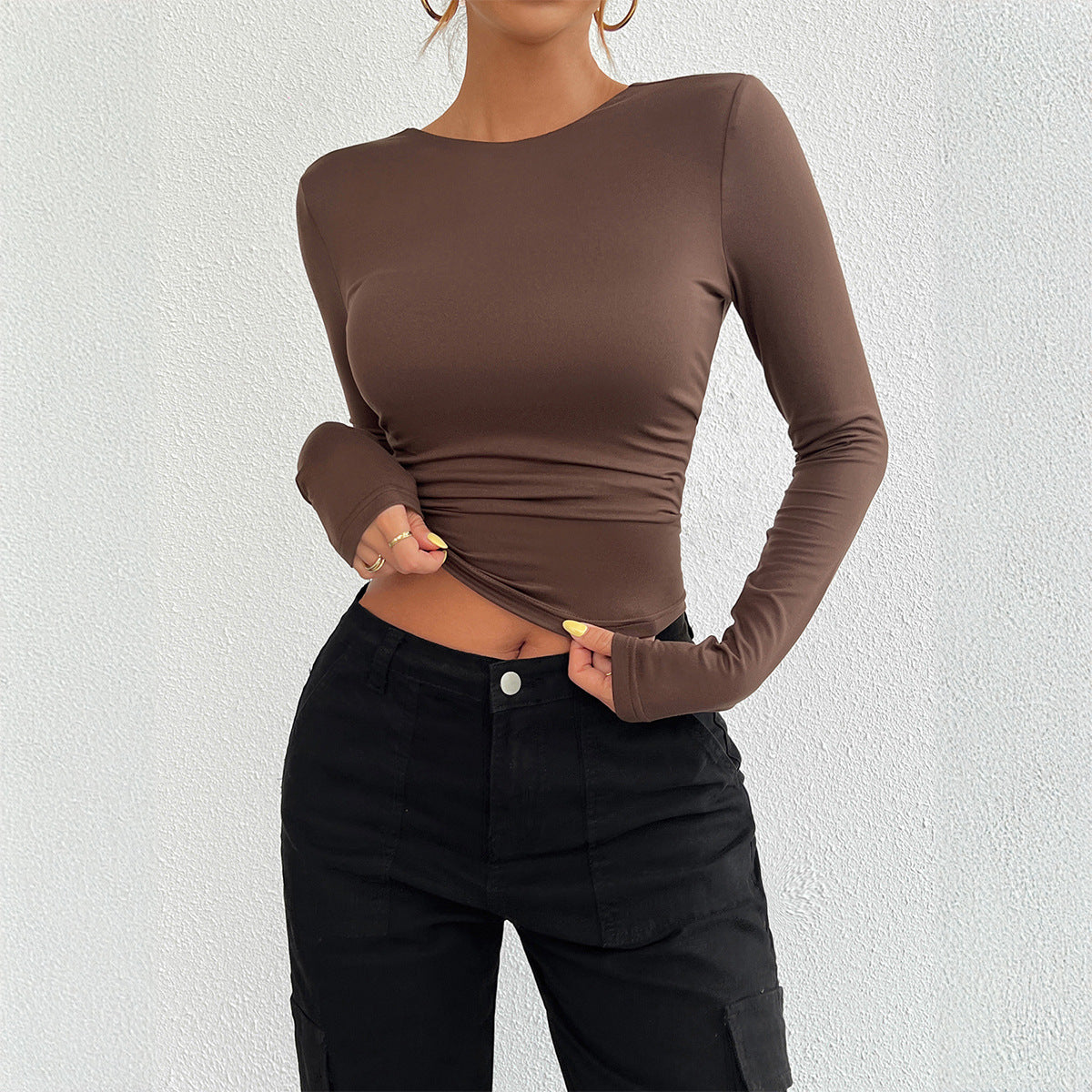 Temperament slim fit round neck knitted long sleeved top