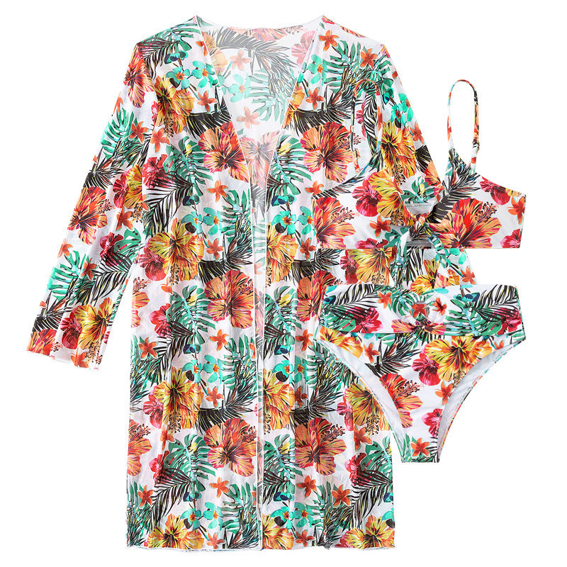 Long top split three piece  sexy swimsuit