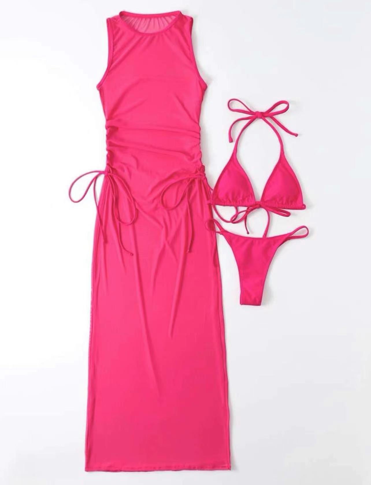 Bikini Swimsuit New Solid Color Sexy Split Swimsuit 3-Piece Set