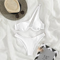 Sexy Triangle Split Swimsuit Solid Color One Shoulder Underwire Bikini