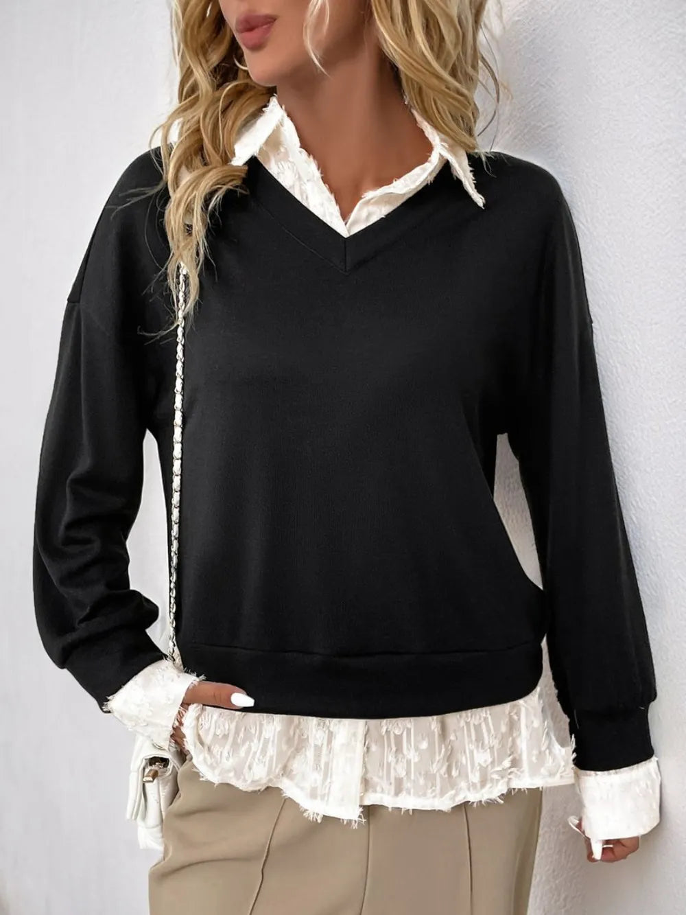 Layered Black & White Lace Collar Top