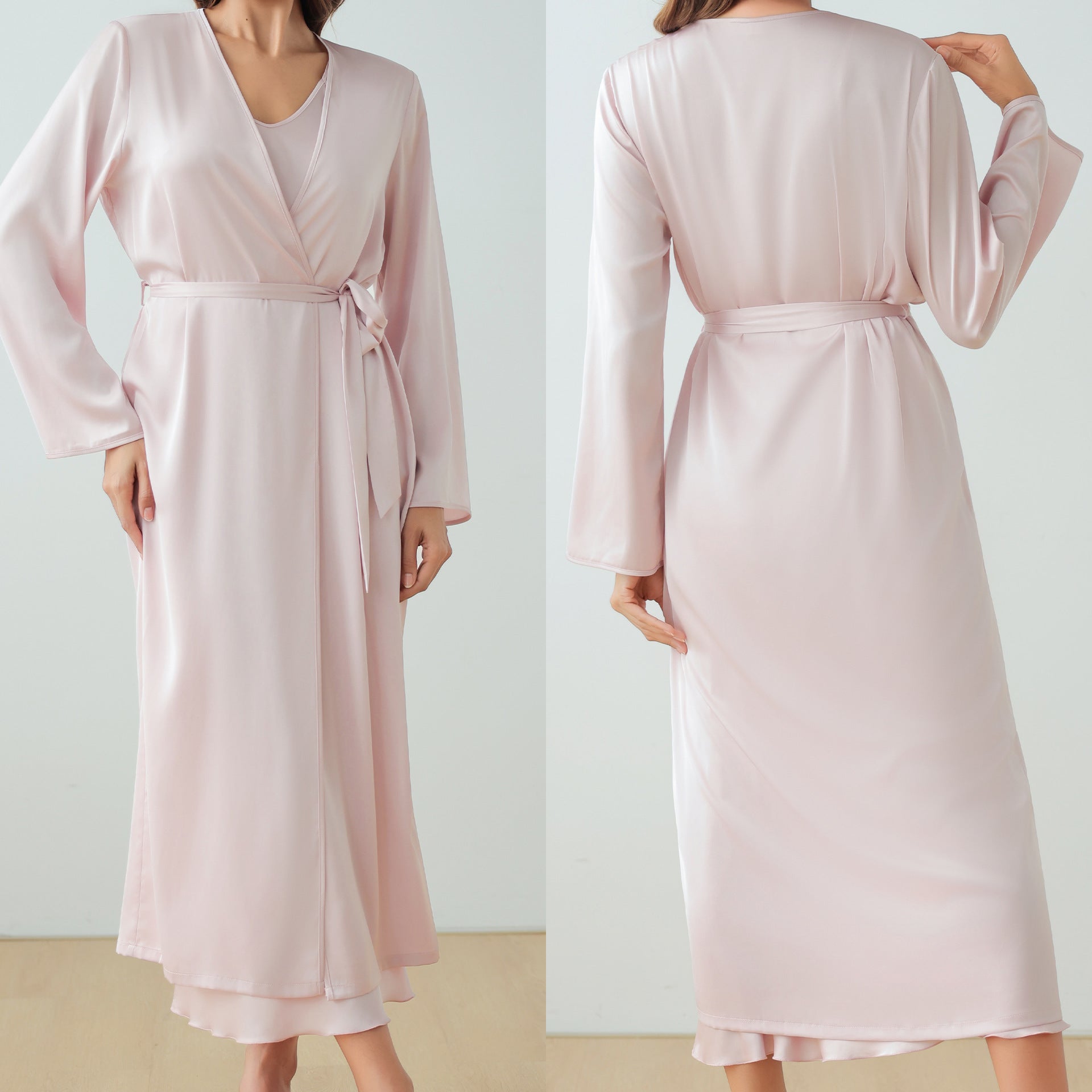 Women's Loose Strap Dress Robe Home Wear Fashion Long Sleep Robe Set