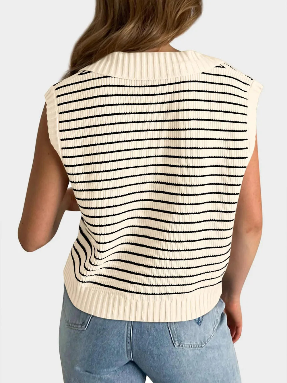 V-neck knitted top casual striped pullover sweater