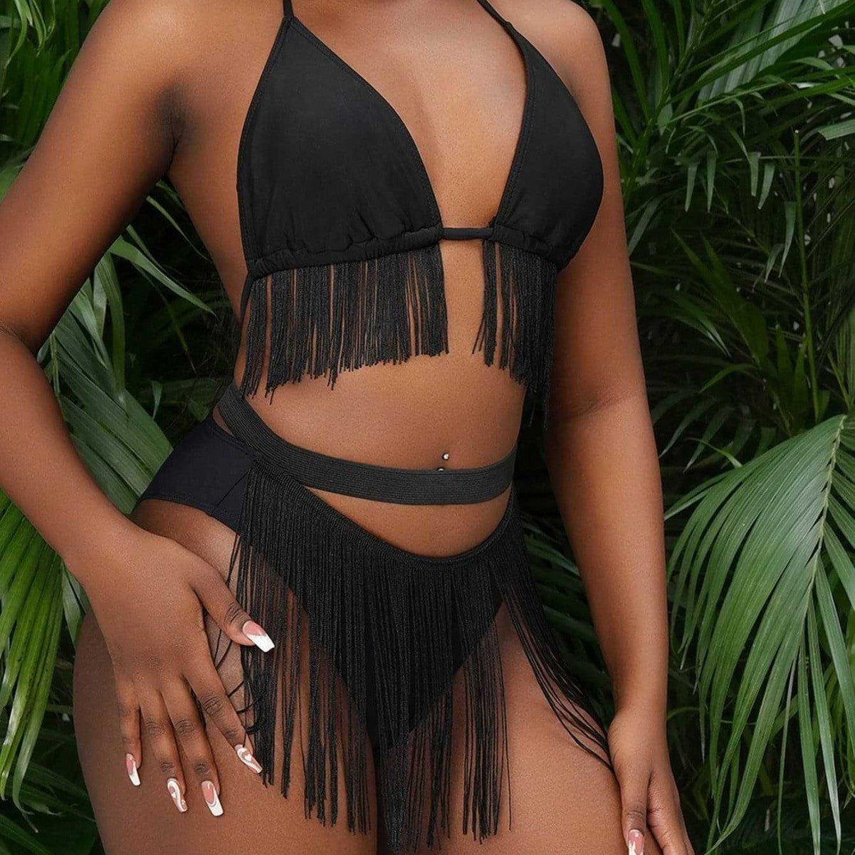 Solid color fringe bikini