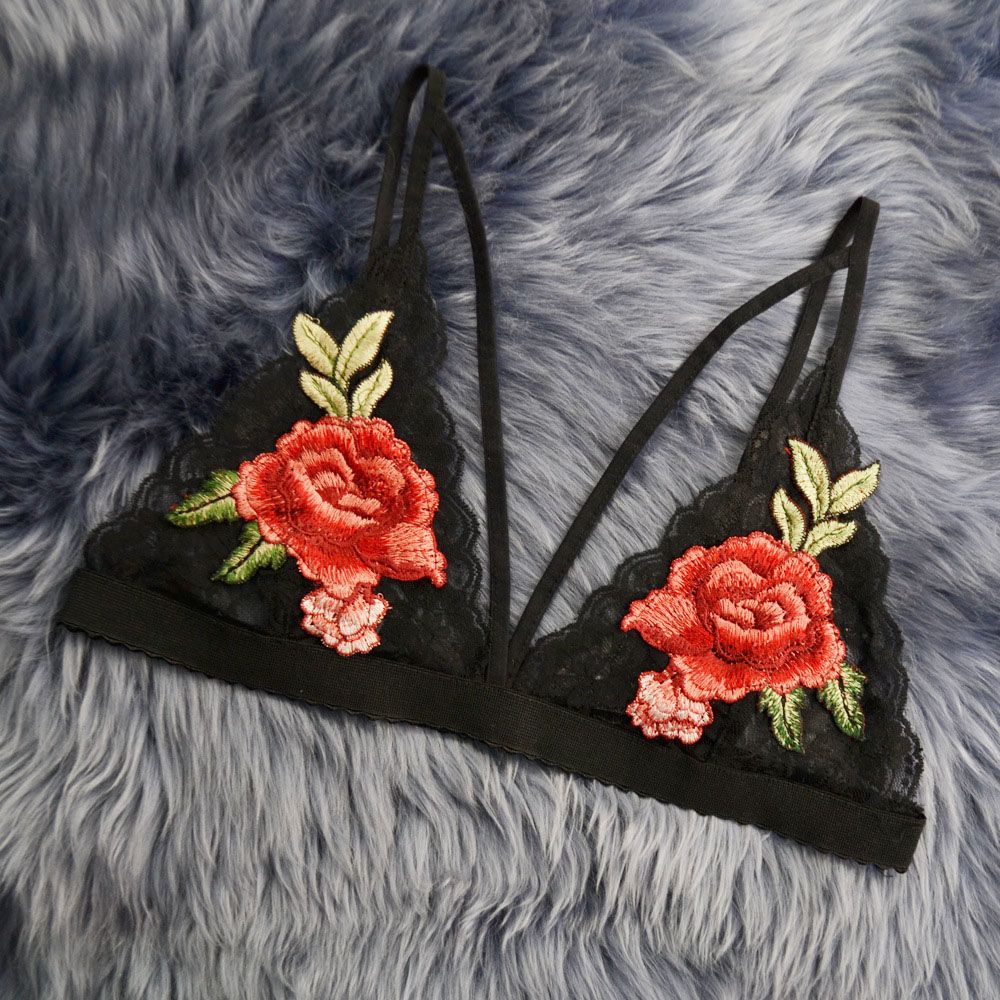 Sexy Embroidered Flowers Lingerie Dress Deep V-neck Bikini Women