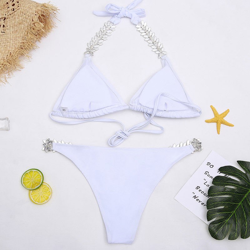 Crystal Bikini Set Push-Up Padded Bra Swimwear Sexy Two Pieces Bandage Swimsuit Summer Bathing Beachwear Backless Suit
