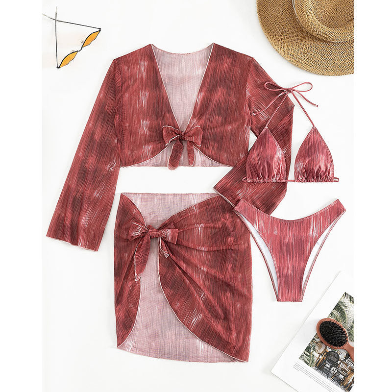 Mesh skirt style four piece bikini set