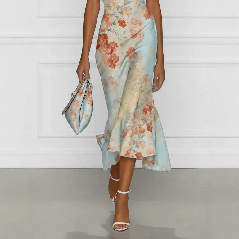 Off-Shoulder Short Sleeve Floral Elegant Long Dress