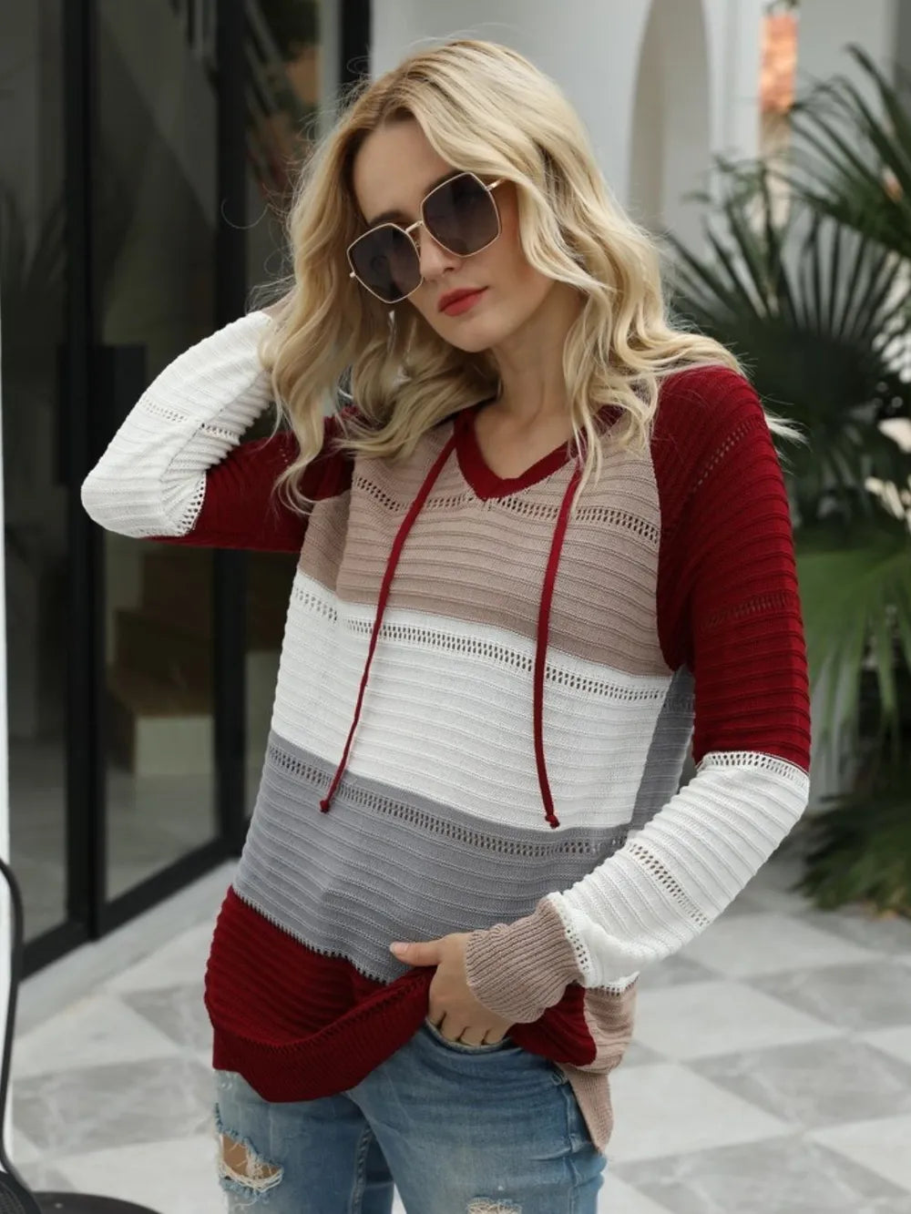 Long sleeved loose colored striped pullover top