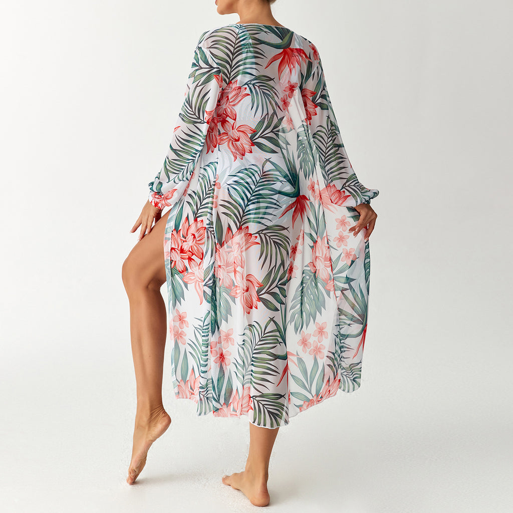 Three piece high waisted long sleeved cover up shirt