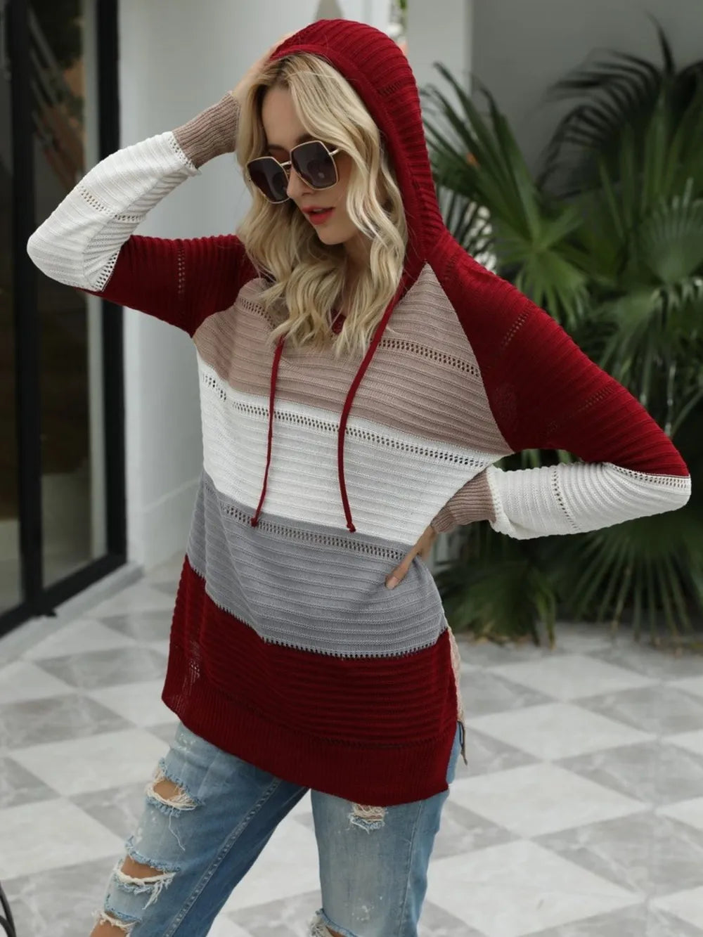 Long sleeved loose colored striped pullover top