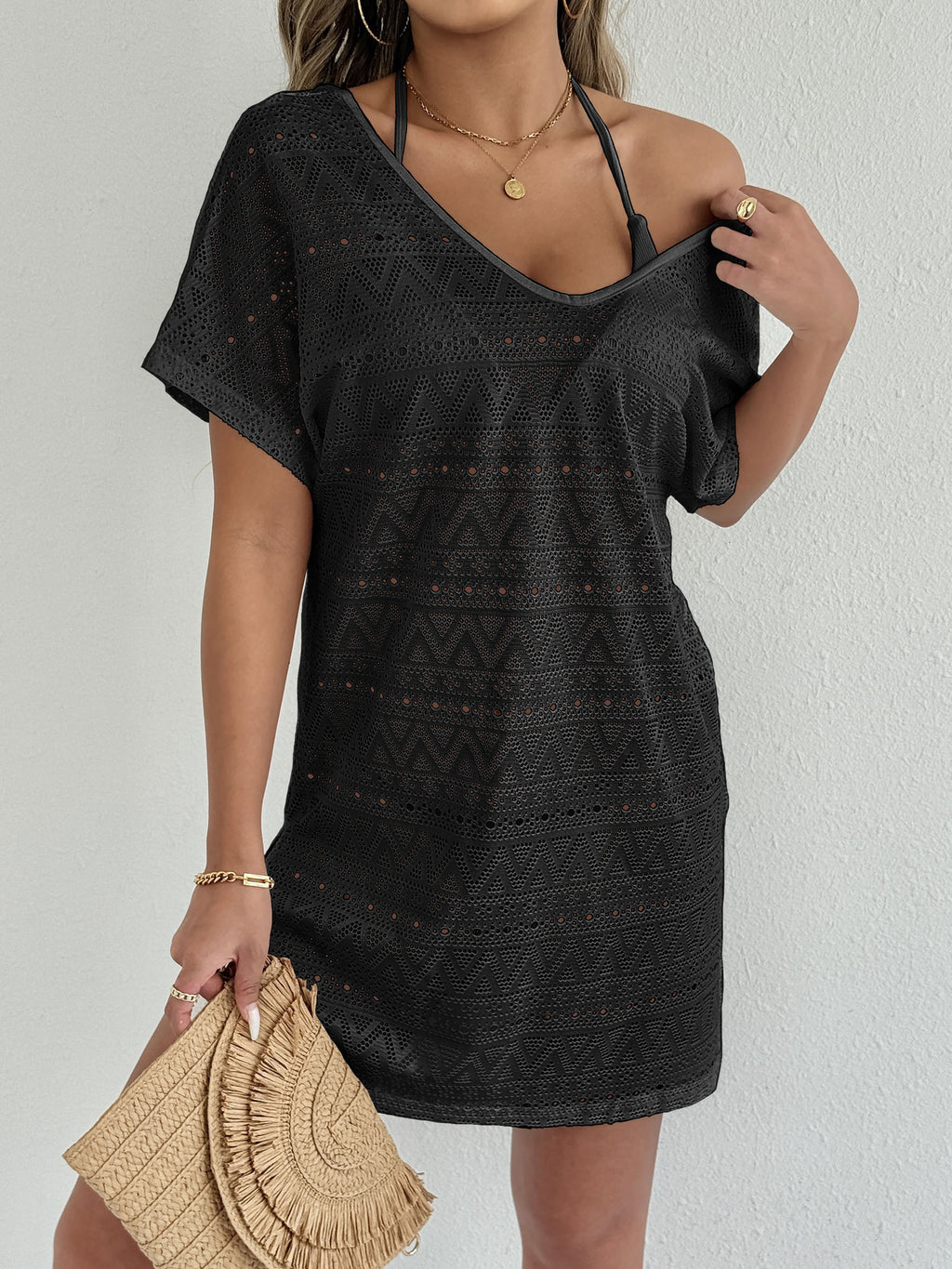 Beach Cover-Up, Sexy Deep V-Neck Split Lace Dress