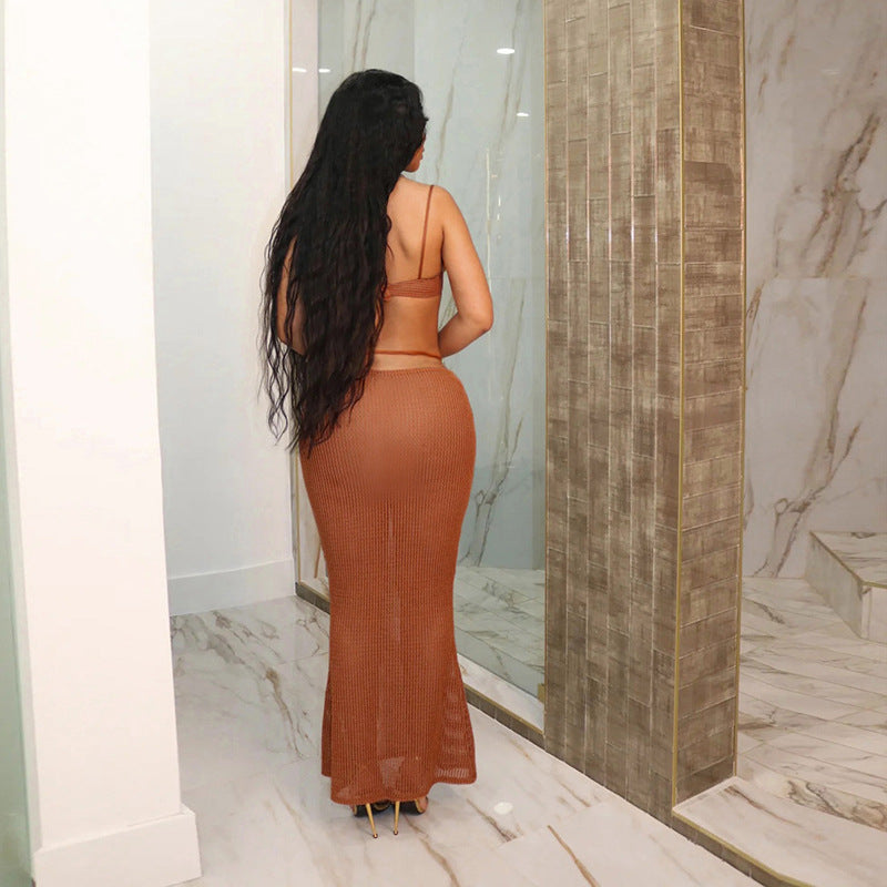 Fashion Sexy Bikini Set with Sheer Cut-Out, Crop Top, and Bodycon Skirt