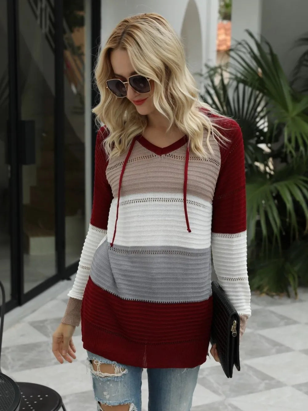 Long sleeved loose colored striped pullover top