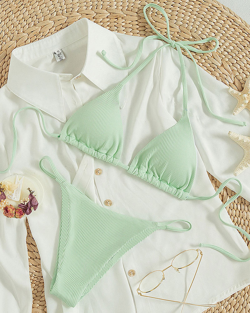 Hanging neck tie bikini swimsuit