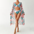 Three piece high waisted long sleeved cover up shirt