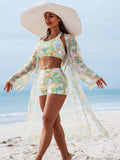 Three-Piece Bikini Set with Multi-Color Print Swimwear